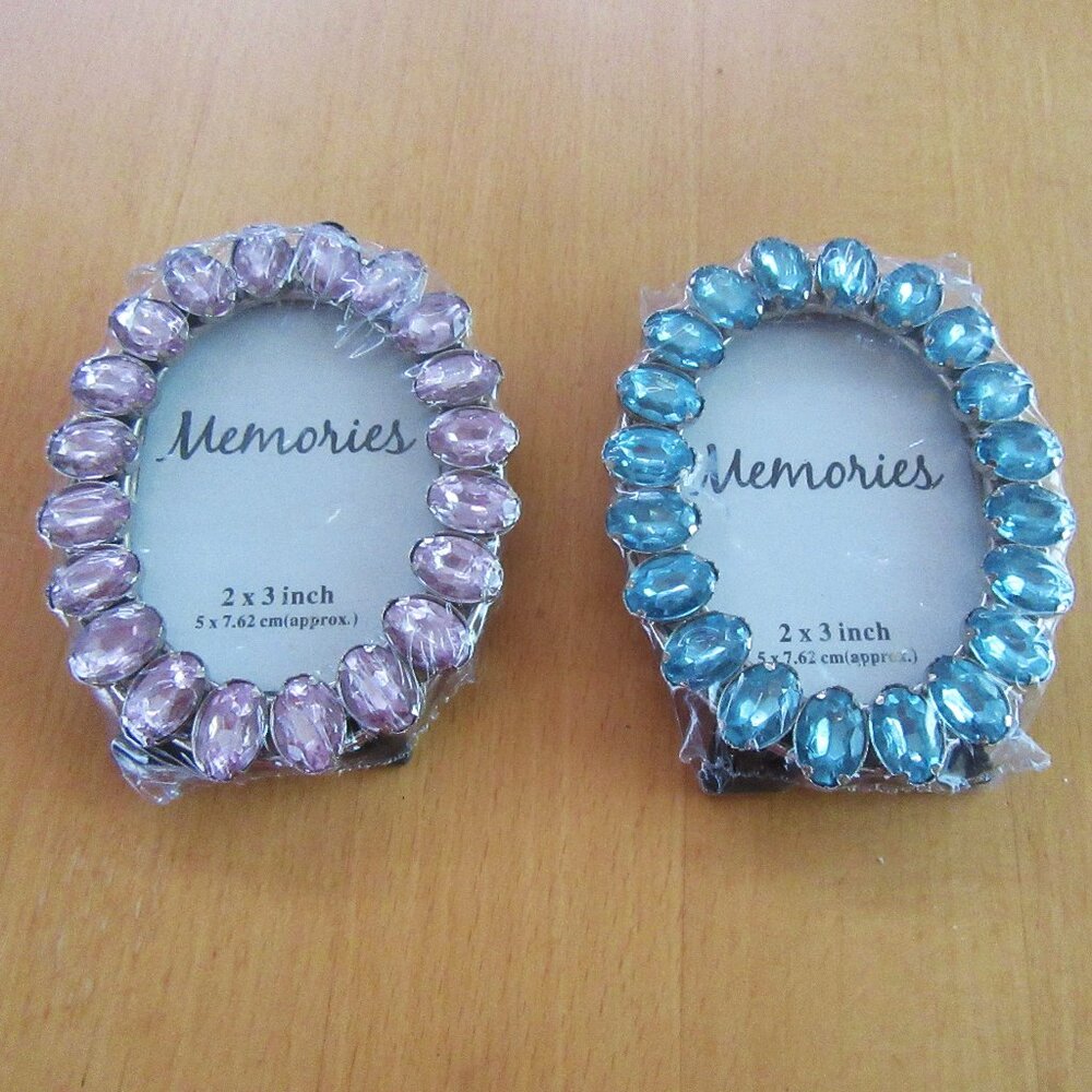 Oval Photograph frames with blue and pink rhinestones - small size - NEW